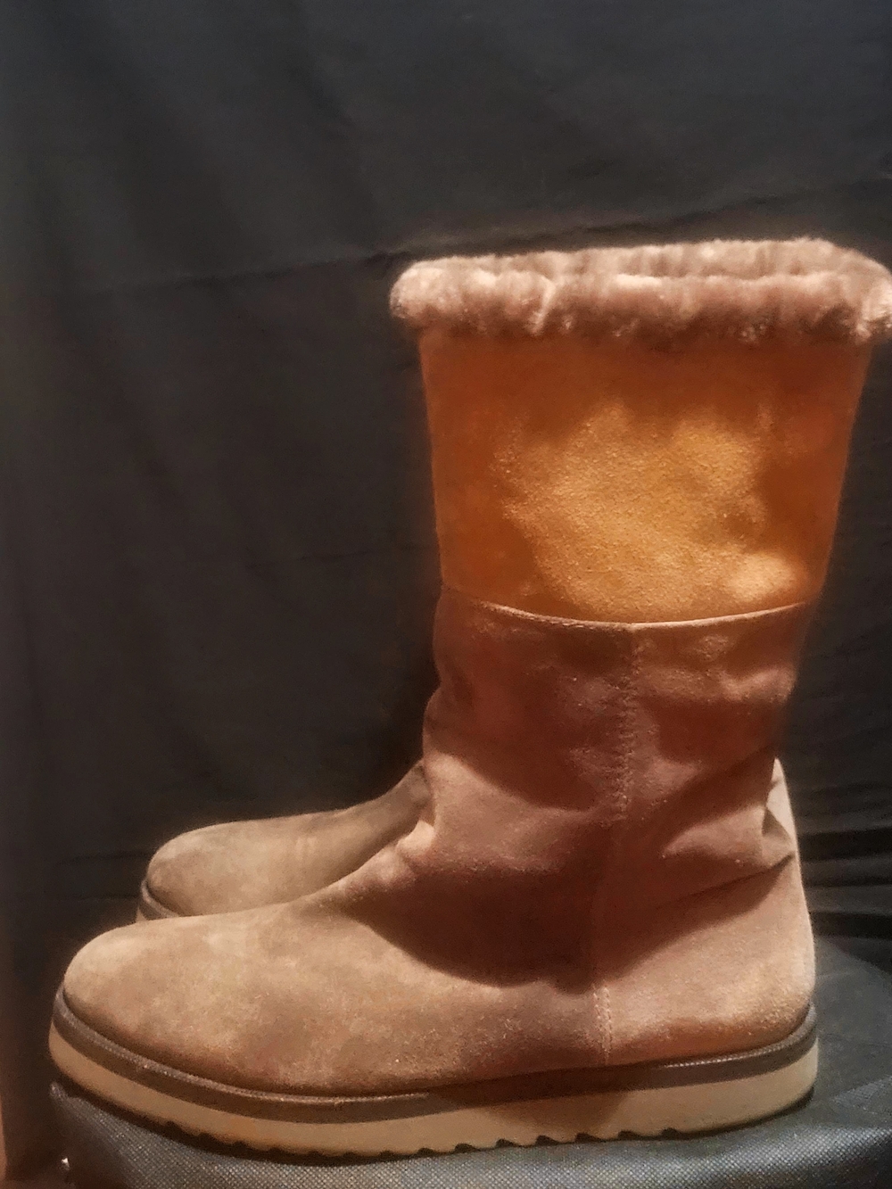 Aquatalia Paulina Graphite Suede Shearling Patchwork Boots Size 10